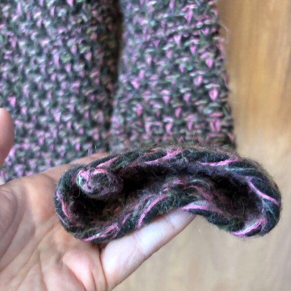 Benetton Wool Mohair Blend Sweater Open Cardigan Pink Green Black Blazer - Picture 6 of 8